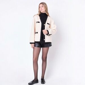 New! English Factory Faux Shearing Jacket Pearl Buttons